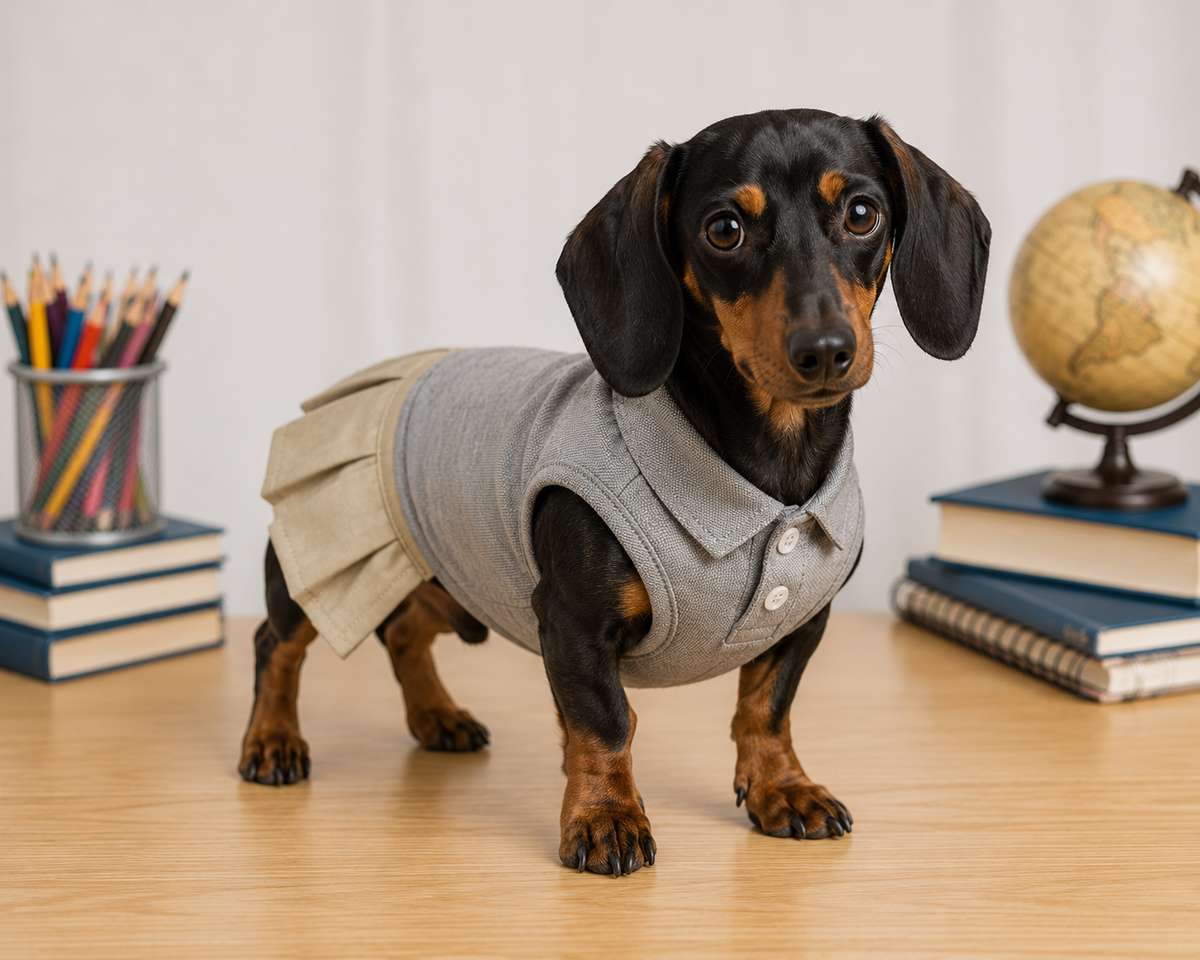 Charming Handmade Dog Girl Uniform for Back to School!
