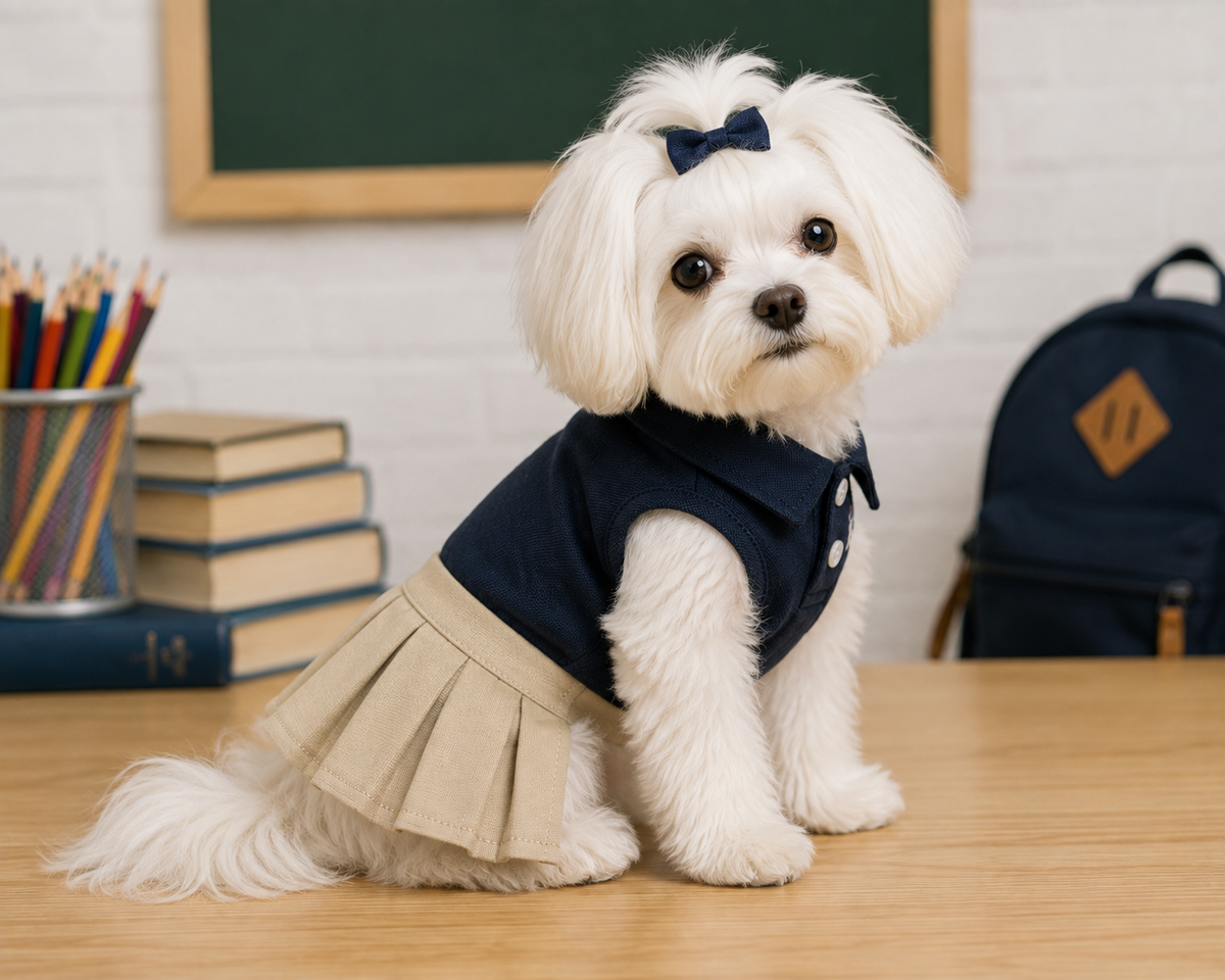 Charming Handmade Dog Girl Uniform for Back to School!